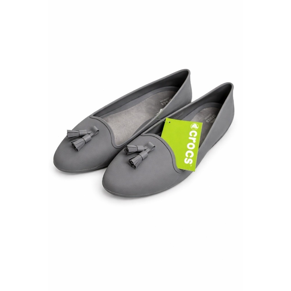 Crocs Women's Tassel Loafers Gray Slip On Comfort Flats Size 10 NWT